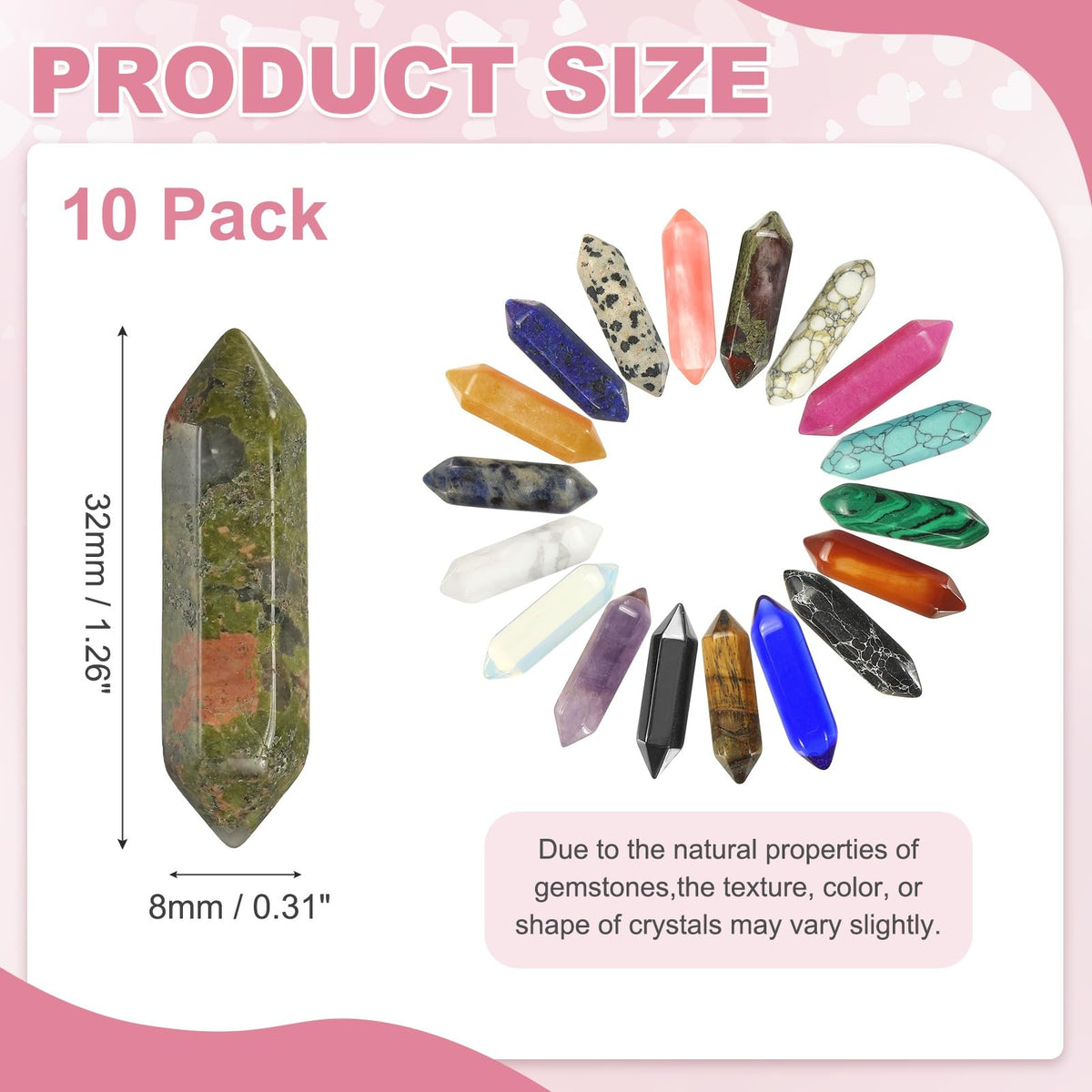 MECCANIXITY 10 Pack Floral Green Turquoise Quartz Crystals, Polished Crystals Bulk Hexagonal Shaped Meditation Gemstone for Jewelry Making Energy Balance Accessories Gifts