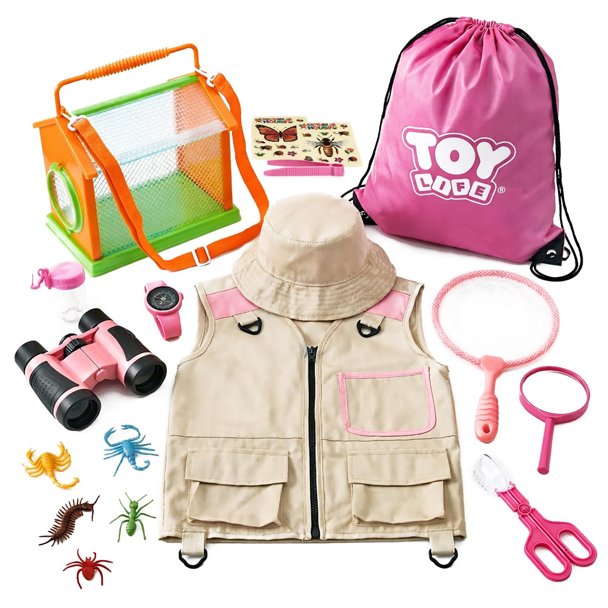 TOY Life Kids Explorer Kit with Bug Catcher for Kids, Bug Catching Kit with Bug Toys, Kid Safari Vest & Hat, Compass, Binoculars, Magnifying Glass, Educational Outdoor Toys Girls Kid Adventure Kit