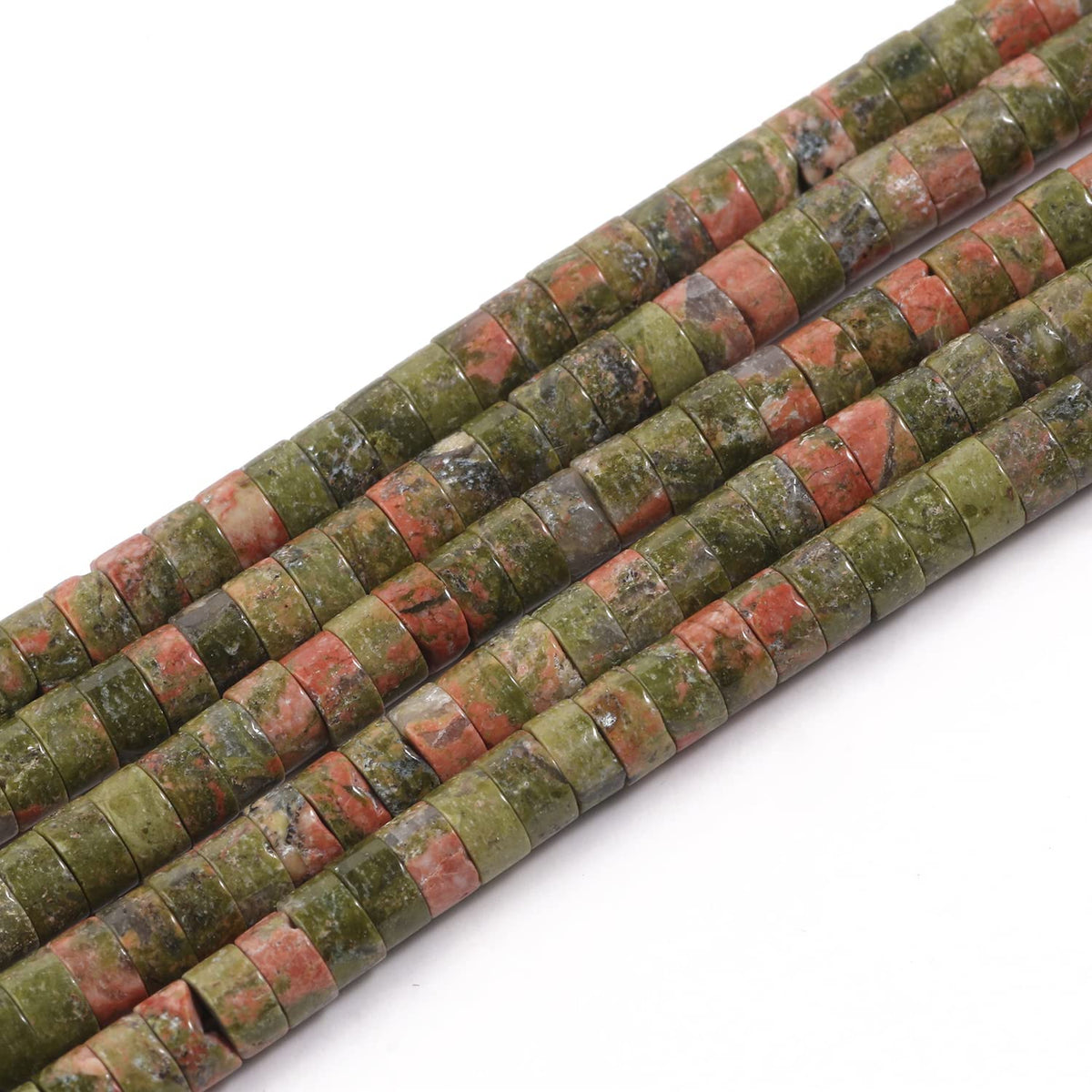 NITOPUPU 150Pcs 4×2mm Natural Unakite Spacer Stone Beads for Jewelry Making Supplies, Loose Semi Flat Round Gemstone Tube Beads for Bracelets DIY Crafts