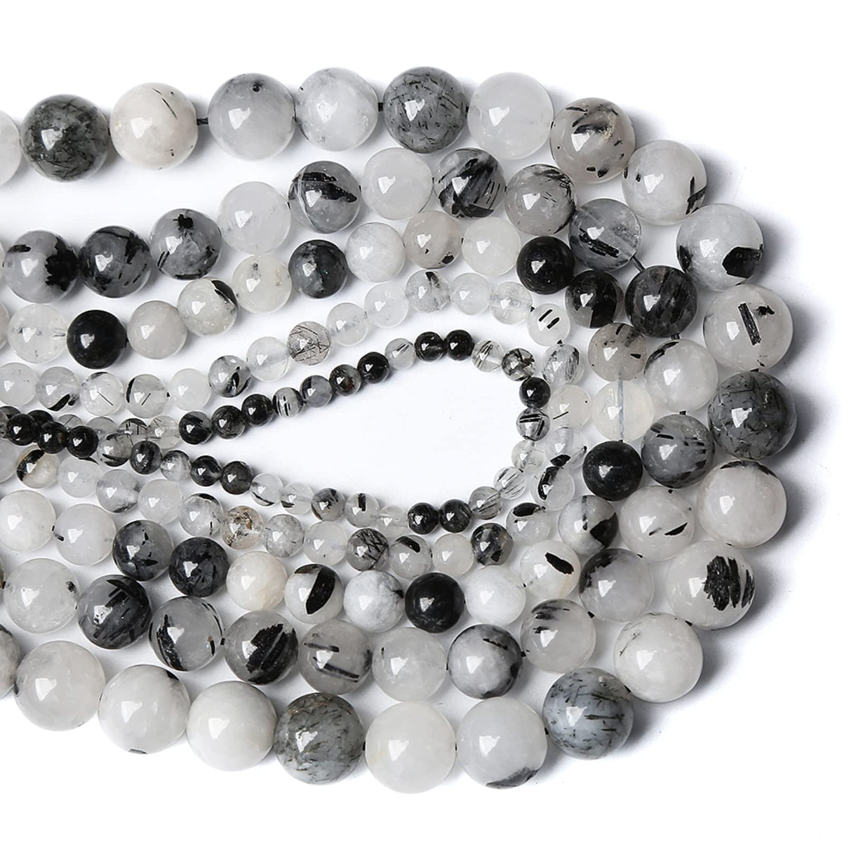 4MM 86PCS Natural Crystal Stone Black Rutile Quartz Gemstone 2A Grade Loose Beads for Jewelry Making DIY Bracelet Necklace Semi Precious Beads 1 Strand