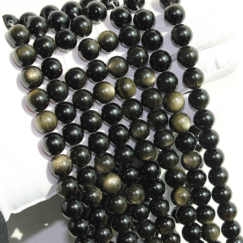 MJDCB Rare Collection Natural Stone Beads Gold Obsidian Round Loose Beads for Jewelry Making DIY Bracelet Necklace (6mm)