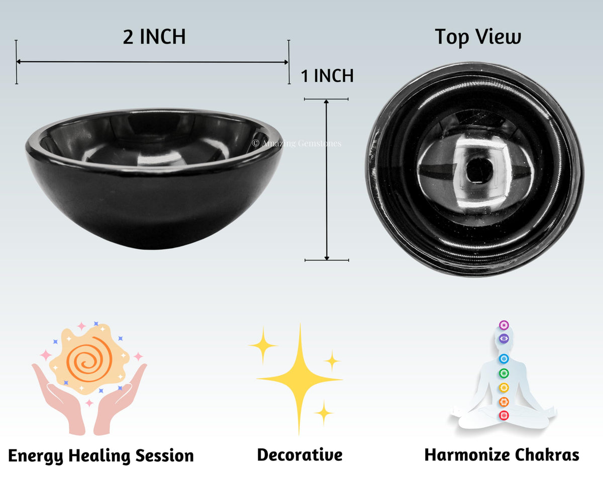 Black Obsidian Crystal Bowl - 2 Inch Decorative Bowls for Room and Home Decor - Gemstone Healing Crystals for Elegant Display, Positive Energy Balance and Gift