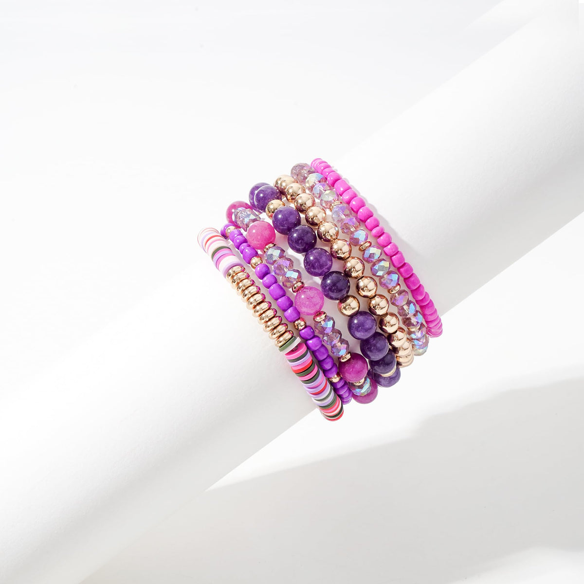 GOOJIDS Surfer Heishi Clay Bead Bracelets for Women Bohemian Stackable Gold Plated Beaded Stretch Bracelets Elastic Layering Friendship Bracelets Set Boho Jewelry