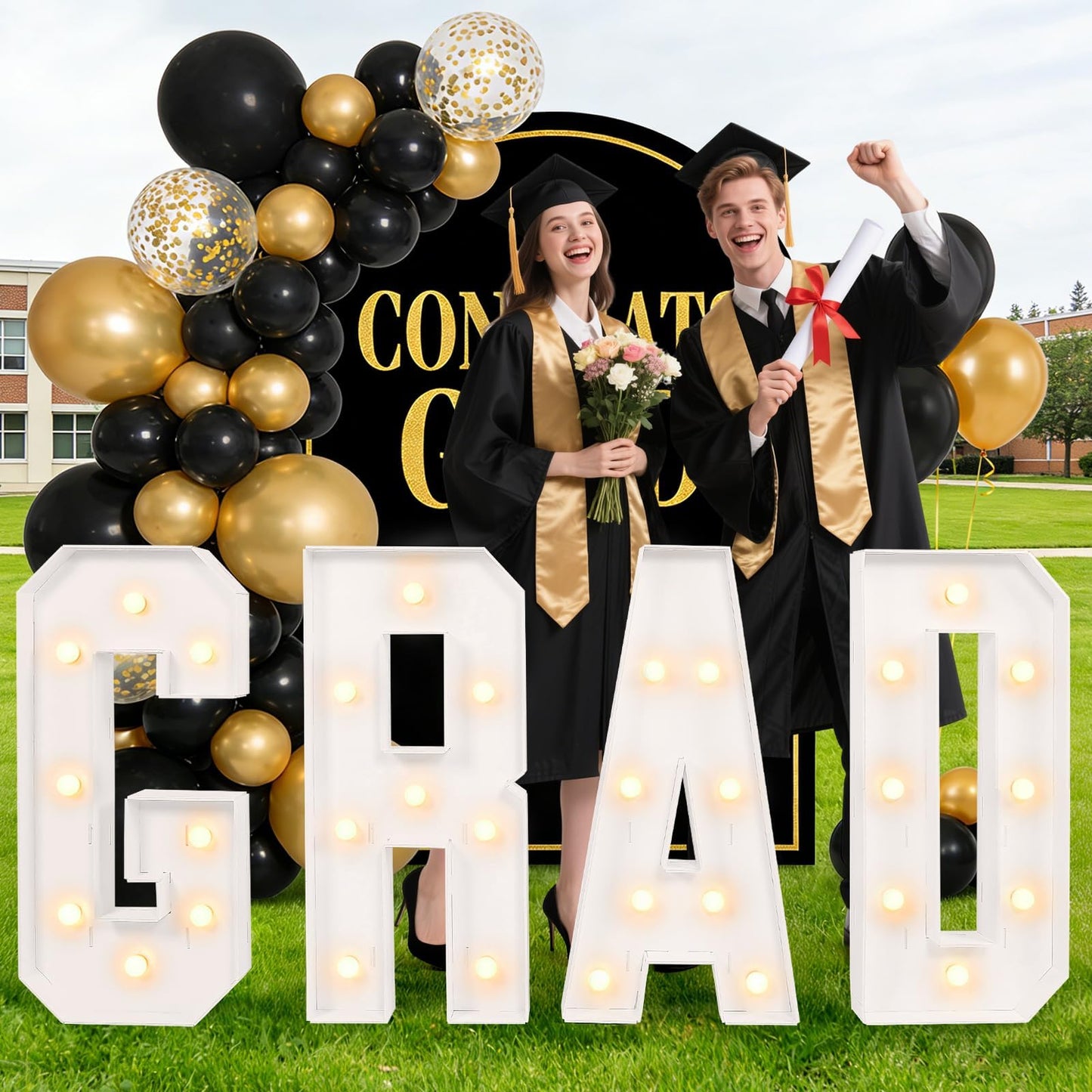 Graduation Decorations 2026, 3FT Tall Marquee Letters Grad LED Letter Sign Party Supplies, Large DIY Pre-Cut Foam Board Kit Decor for Kindergarten Preschool High School College Prom Graduation