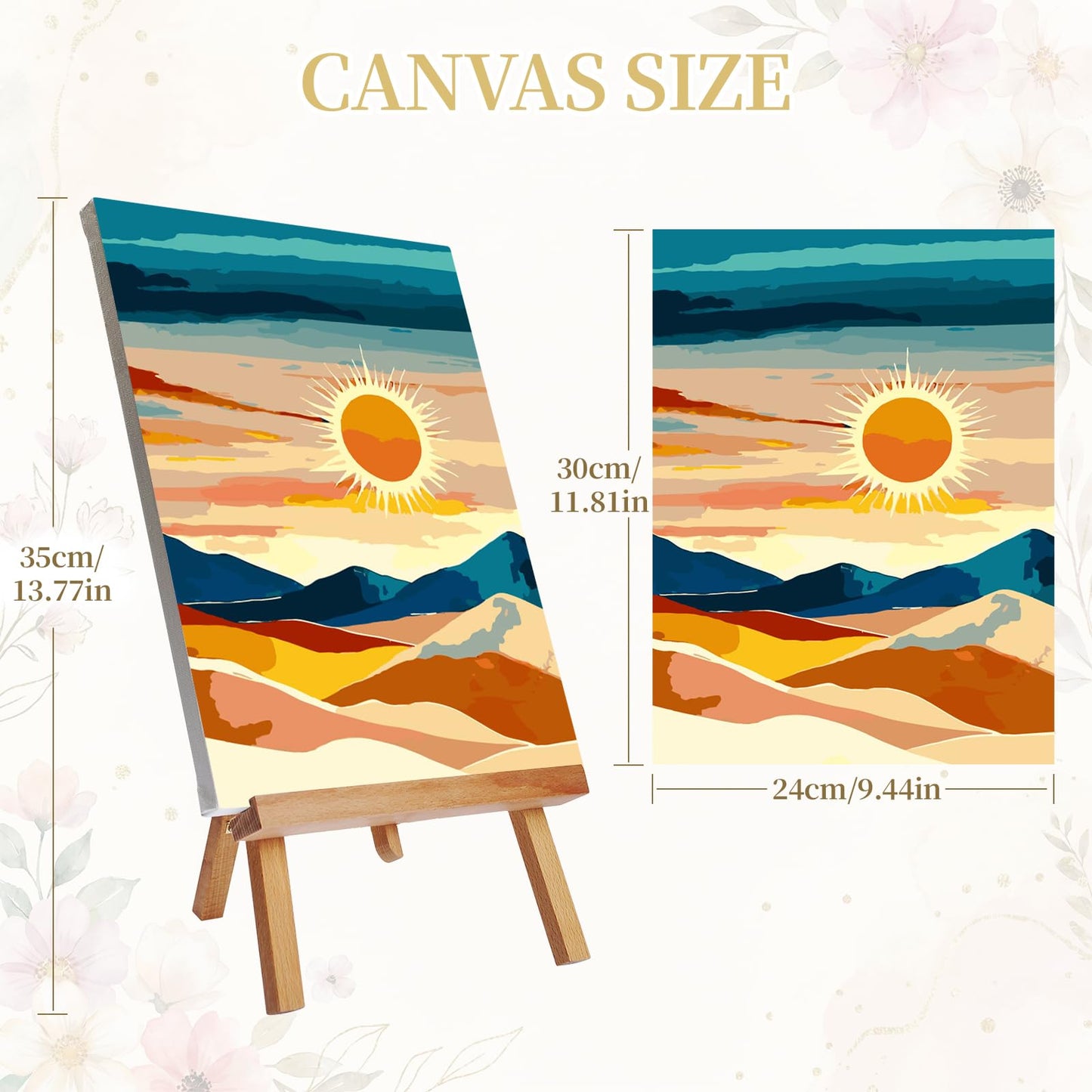 Ninonly Paint by Numbers Kit for Adults with Framed Canvas 4 Pack, Sunrise Paint by Number Arts Kits for Beginner with Wooden Easel, Acrylic Set, Brushes for Home Decor, 9 * 12 Inch