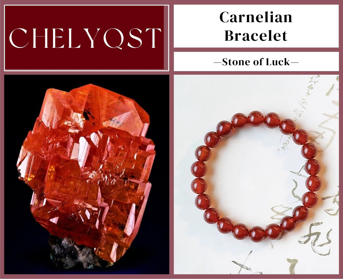 CHELYQST Carnelian Bracelet - Stone of Luck,Stretch Natural Stone Crystal Beads Jewelry Gifts for Women Men Unisex,8mm