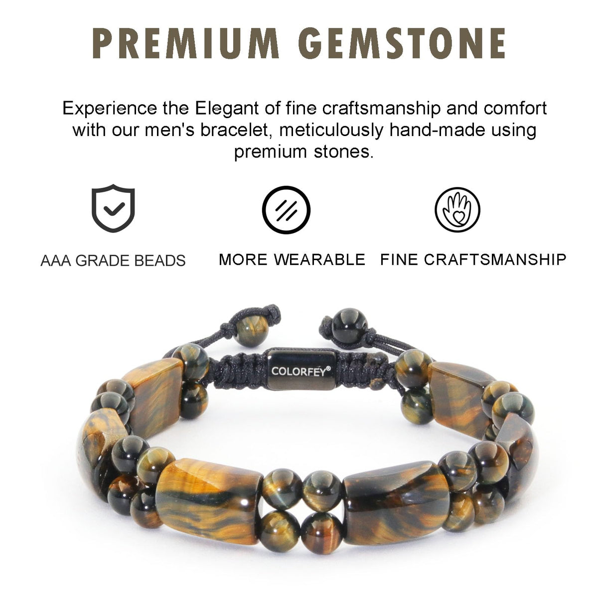 COLORFEY Tiger Eye Stone Bracelet for Men Authentic Mens Beads Bracelets Unique Tiger Eye Crystal Bracelet for Men, Unltimate Protection Mens Stone Bracelet Healing Power Energy Gifts for Father Son