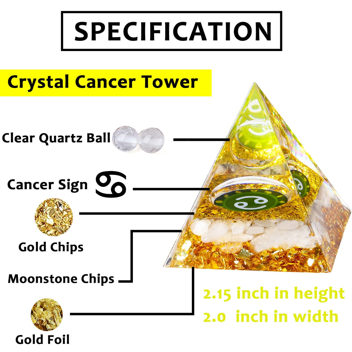 YATOJUZI 12 Zodiac Cancer Birthday Gifts for Women Men Healing Crystals Natural Crystal Stones Gemstones Orgonite Chakra Reiki Lucky Energy Gold Decor for Office Desk Decorations