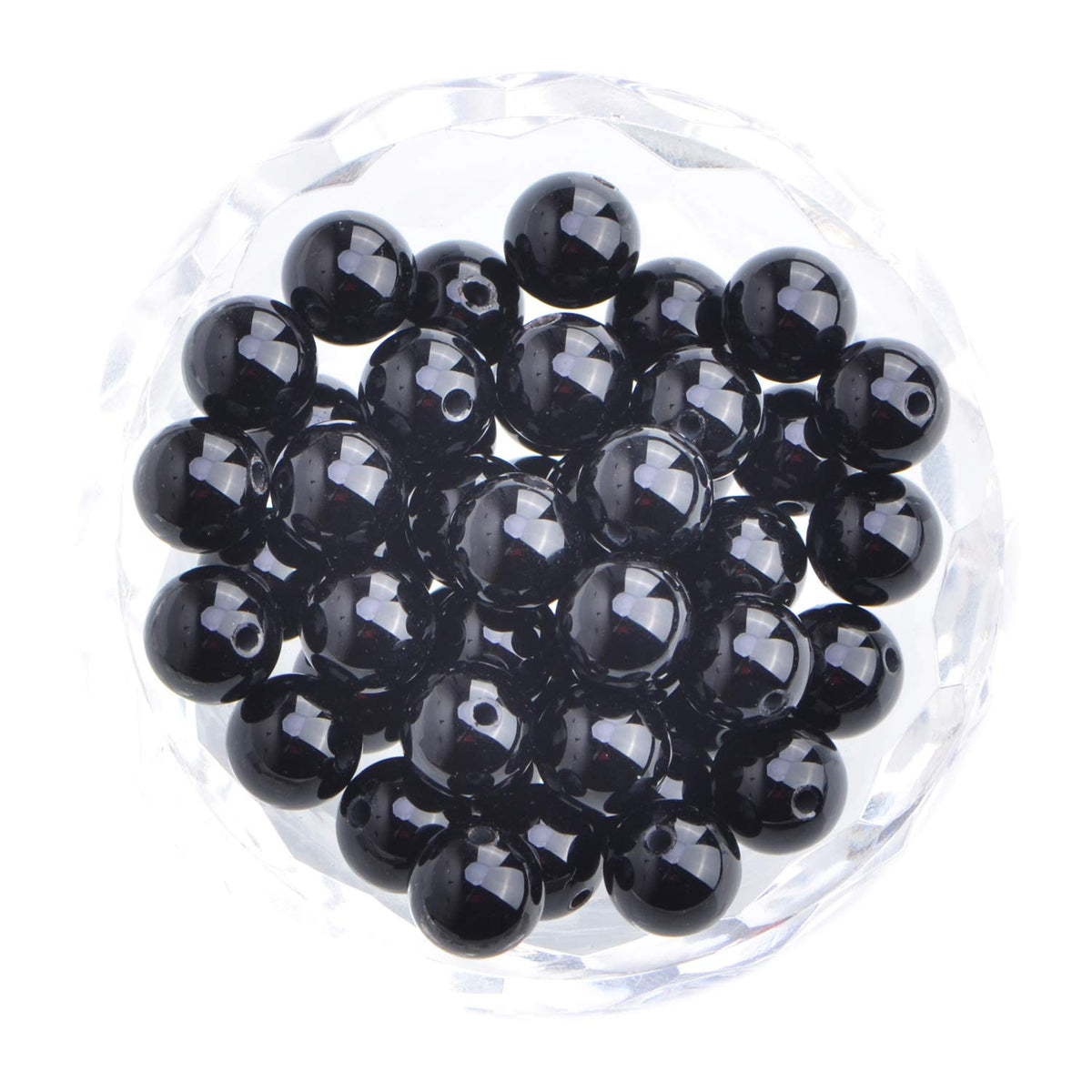 80Pcs Natural Crystal Beads Stone Gemstone Round Loose Energy Healing Beads with Free Crystal Stretch Cord for Jewelry Making (Black Onyx, 10mm)