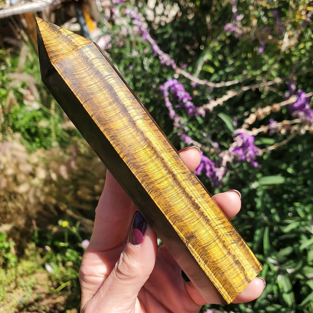 Natural Tiger Eye Stone Crystal Point Wand 5.9 Inch Reiki Healing Crystal Wand for Reiki Chakra Balancing Meditation & Spiritual Energy Therapy(5.9inch Wand Tiger Eye Stone)