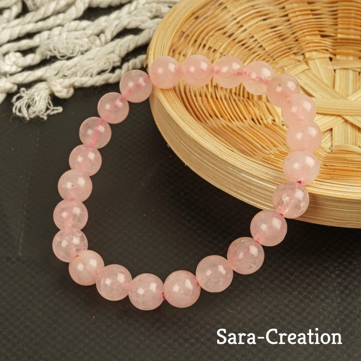 sara creation Pink Rose Quartz Stone Bead Bracelet - Adjustable Natural Gemstone Bracelets - Healing For Girl Women Men