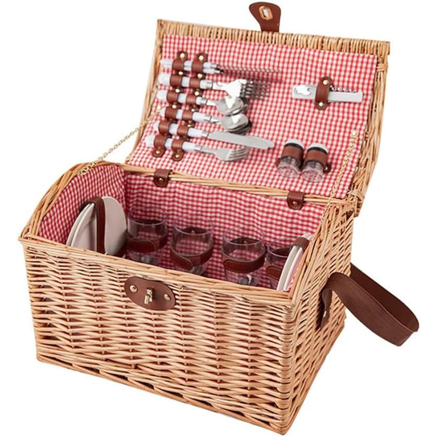 LBGMEIG Rattan Picnic Basket Set with Tableware and Picnic Blanket, Outdoor Camping Storage Box, Portable Picnic Hamper with Cover