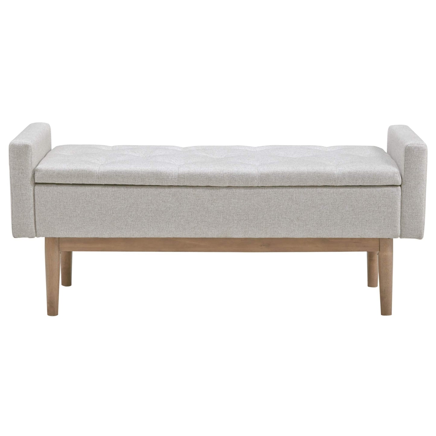 Signature Design by Ashley Briarson Tufted Upholstered Accent Bench with Storage, Hinged Seat, Raised Edges, Wood, Fabric Upholstery, Wood Legs" Light Brown Finish, Beige