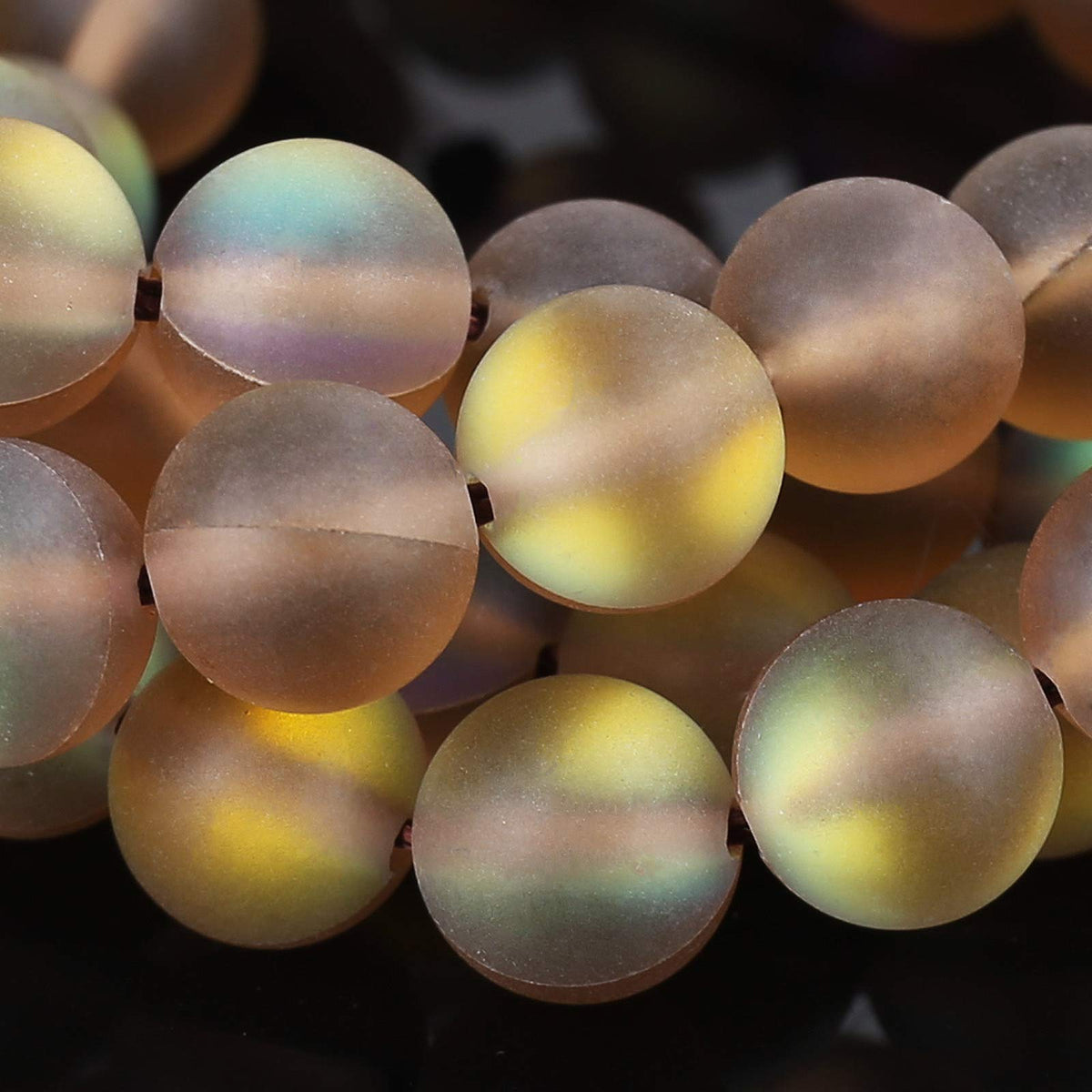 Matte Brown Aurora Crystal Glass Beads, 6MM Frosted Glitter Shining Mermaid Round Loose Beads, Rainbow Holographic Synthetic Moonstone for Jewelry Making DIY Bracelet