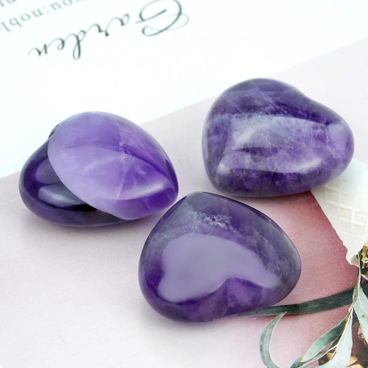 Marrywindix 10 Packs 1 Inch Healing Crystal Natural Amethyst Heart Love Carved Palm Worry Stone Chakra Reiki Balancing