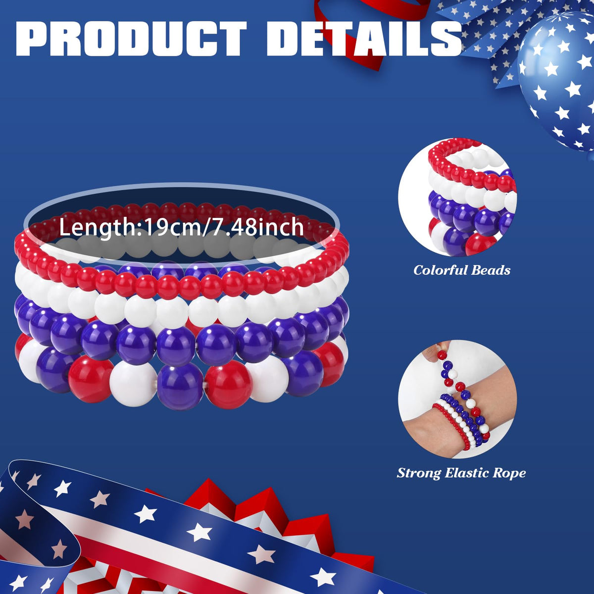 Vinswet 4pcs Beaded Bracelets for Women,Natural Healing Crystal Gemstones Bracelet,Anxiety Stress Relief Bracelet Handmade purple Jewelry Gifts for Women (Red Porcelain&White Porcelain&Green Porcelain)