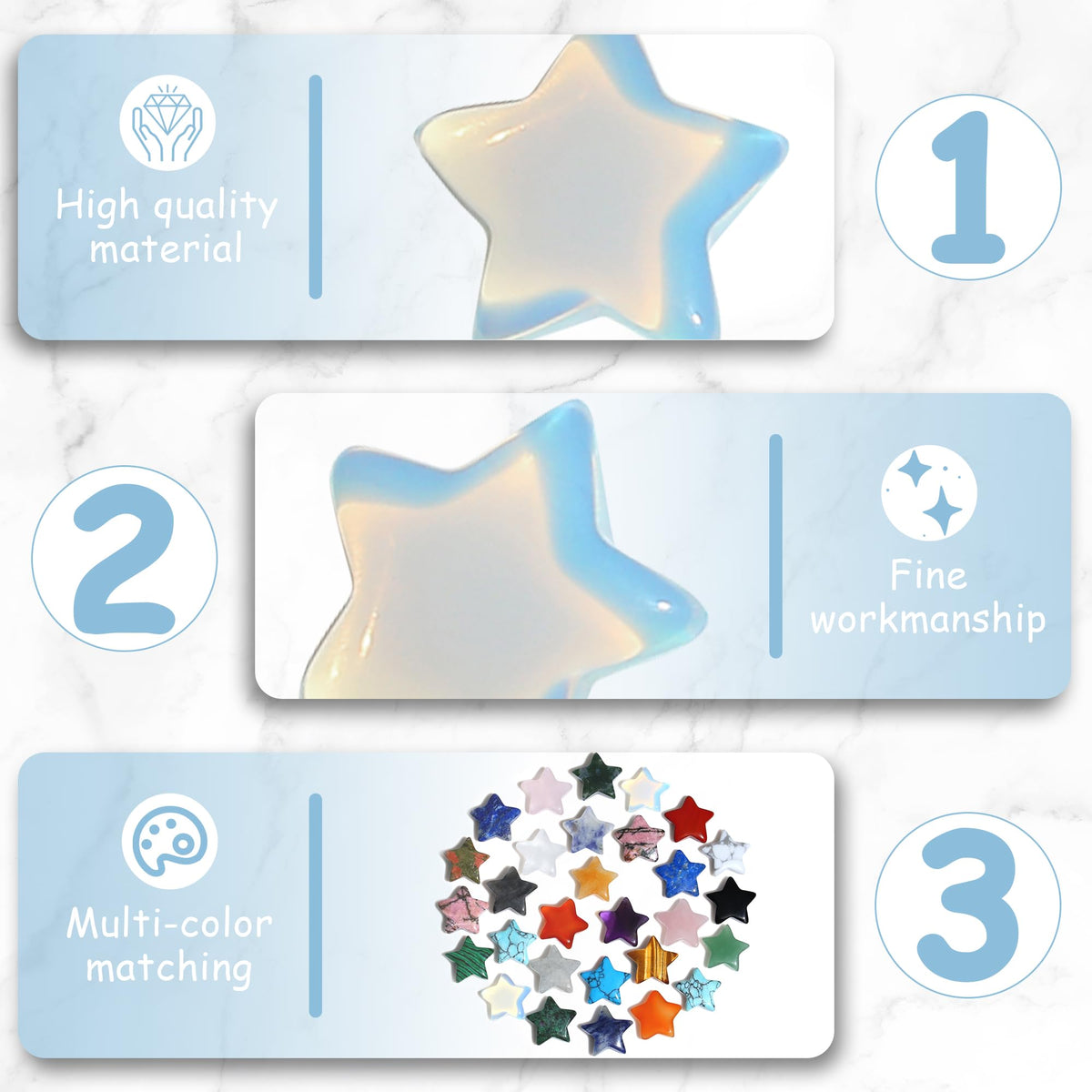 QINJIEJIE 20Pcs Opal Star Crystals Opalite Healing Stones Mini Crystal Cute Polished Pocket Stone Thumb Star Gemstones Set Bulk Wholesale Balancing Star Crystal Gift for Women Stocking Stuffers