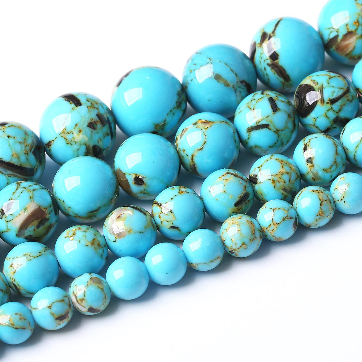 4MM 90PCS Shell Turquoise With Mother-of-Pearl Round Loose Natural Gem Beads for Jewelry Making 15"