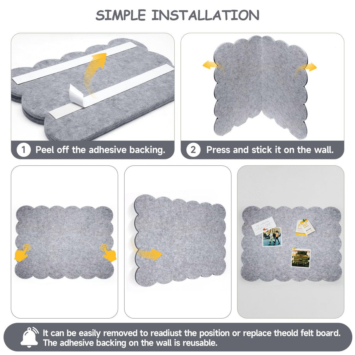 Felt Bulletin Board 24" x 18" Cork Board Alternative,Decorative Felt Pin Board Foldable Cork Boards for Walls Self-Adhesive Cork Board for Home Office Classroom Pin Board (Light Gray)