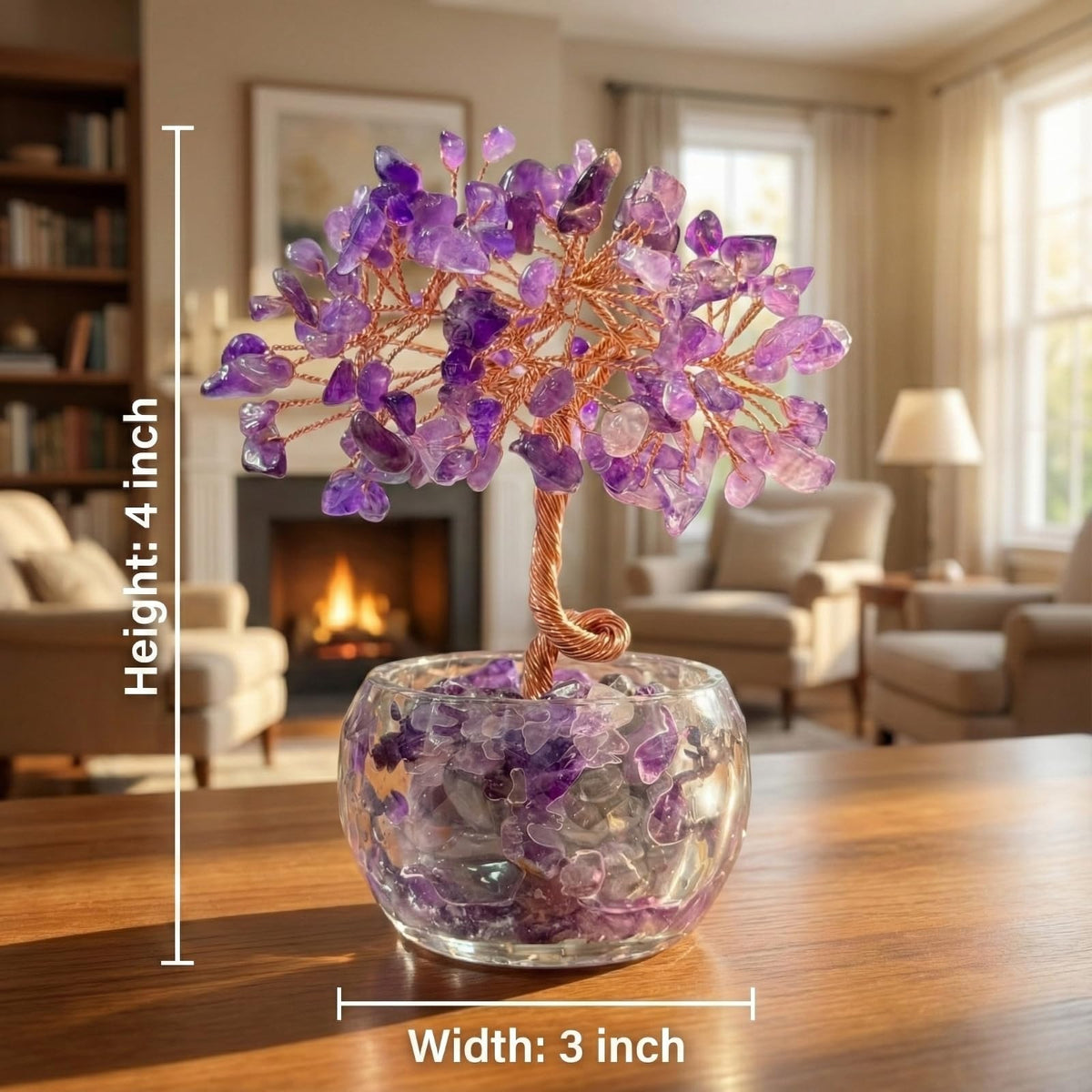 VELNORIX Amethyst Crystal Tree of Life - Natural Gemstone Feng Shui Bonsai - Healing Crystals Decor for Home Office, Meditation, Peace & Wisdom - Spiritual Gifts for Women (Purple)