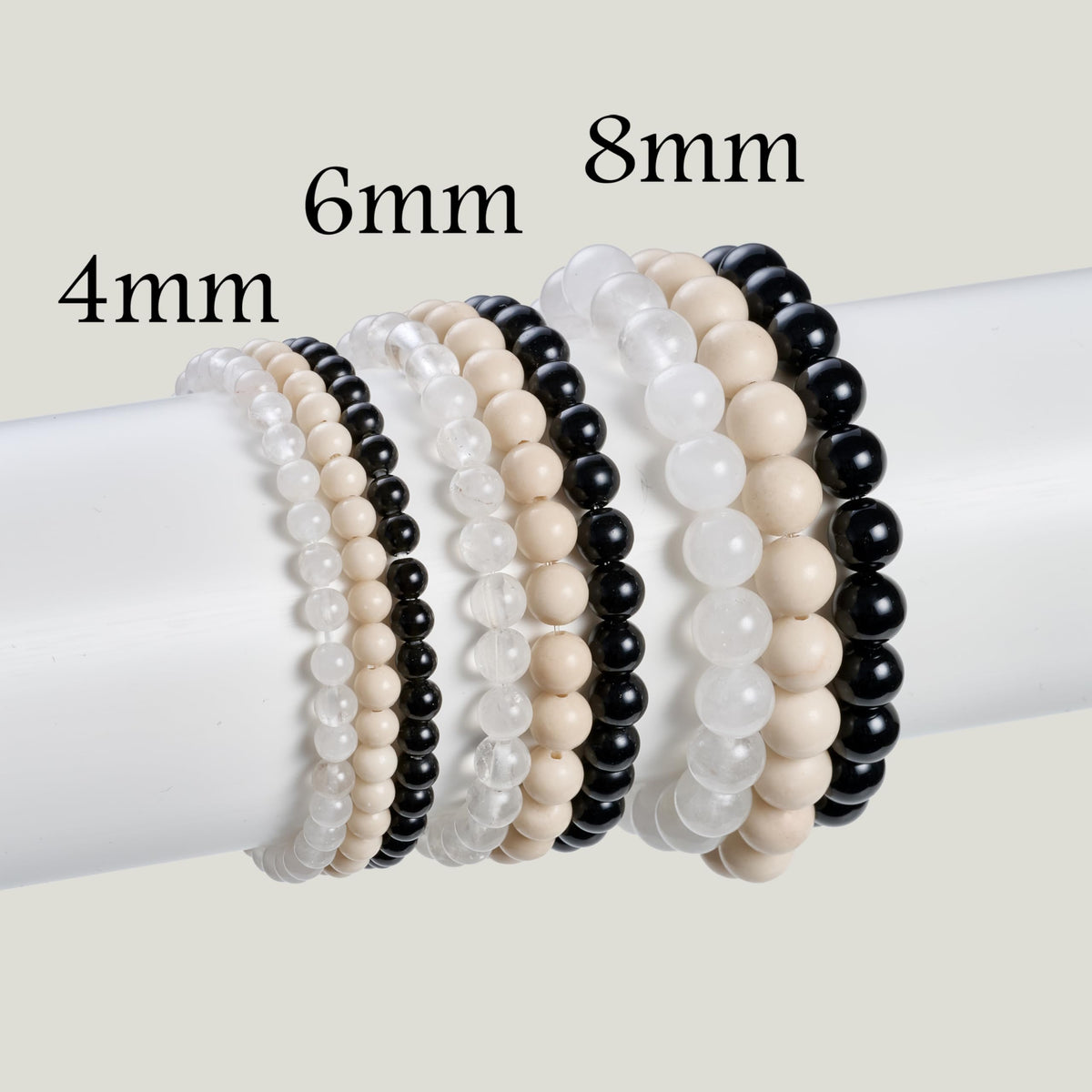 Bivei 3-Piece 8mm Beaded Bracelets for Women – Black Obsidian, White Fossil Jasper, Clear Quartz – Handmade Natural Crystal Stretch Elastic Jewelry for Meditation, Yoga, Protection Gifts