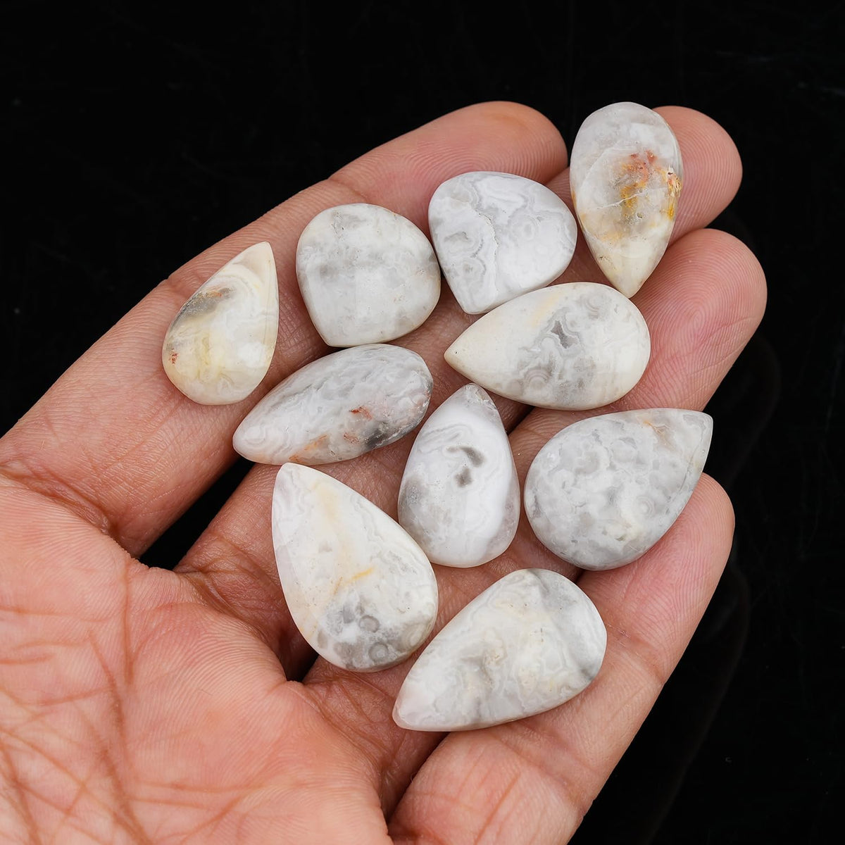 ColouredRocks (10pcs. (12-16MM.) WHITE CRAZY LACE AGATE, Mix Shape, Natural Cabochon Crystals, Loose Gemstone, Wholesale Polished Supply, Jewelry Making, DIY Craft, Gem Collection