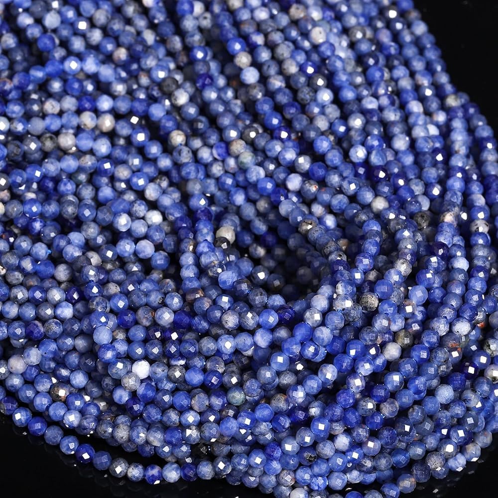 Song Xi 90pcs 4mm Natural Old Blue Sodalite Gemstone Beads Faceted Round Loose Stone Beads for Jewelry Making (1 Strand)