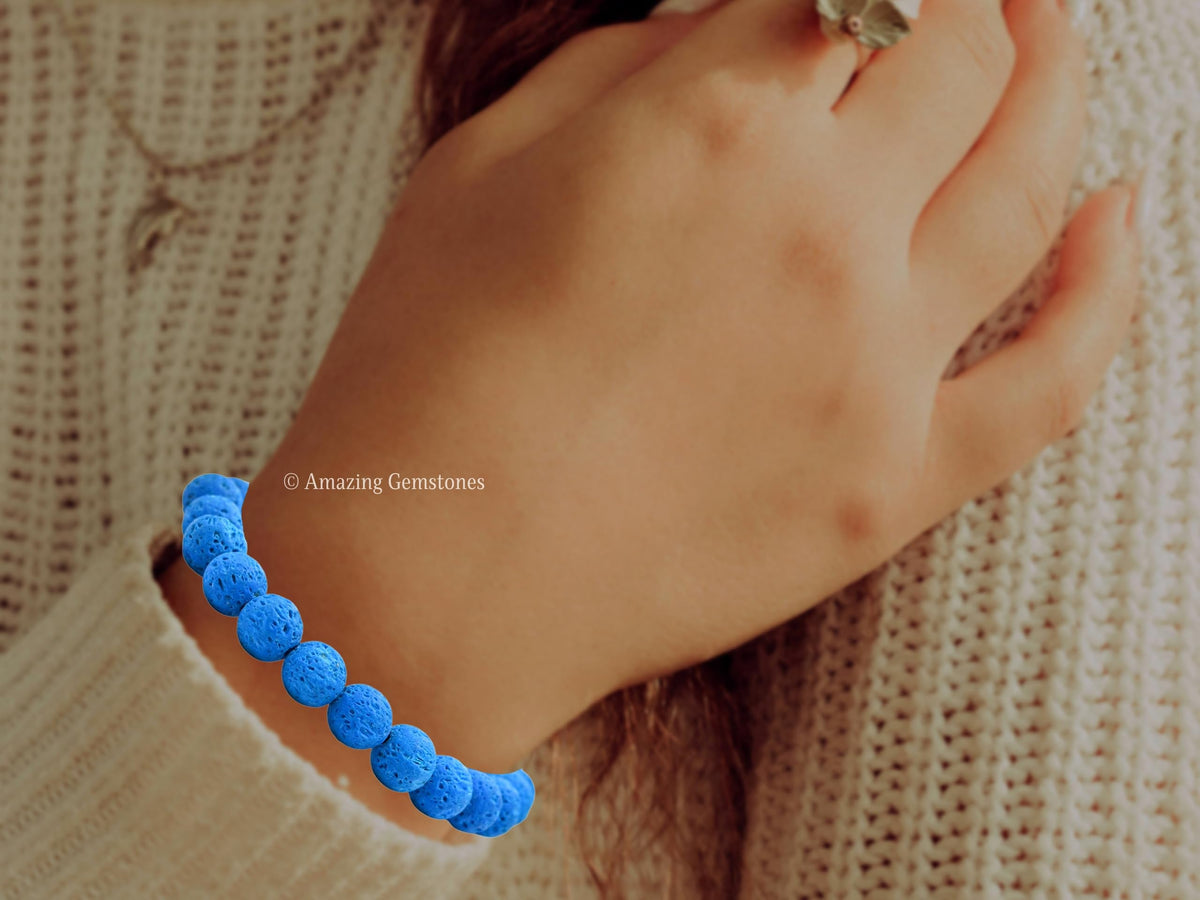 Amazing Gemstone Crystal Bracelet for Women Men's Gifts - Protection Healing Crystal Bracelet - 8mm Gemstone Beaded Stretchable Bracelet Pulseras Para Hombres Mujer Stocking Stuffers Mothers Day Gift (Blue Lava)
