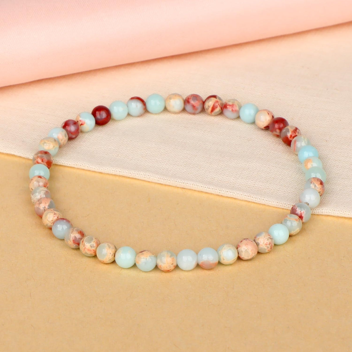 LPBeads Handmade Natural Gemstone Stretch Elastic 4mm Imperial Jasper Bracelet Healing Crystal Round Stone Beads Jewelry Gifts for Women Men