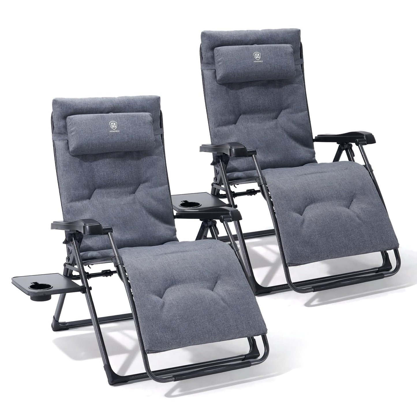 EVER ADVANCED Aluminum Zero Gravity Chair Oversized, Thick Padded Reclining Lounge Chair with Adjustable Headrest & Side Table, Heavy Duty Support 350 lbs, Foldable for Outdoor & Indoor, Gray-2 Pack