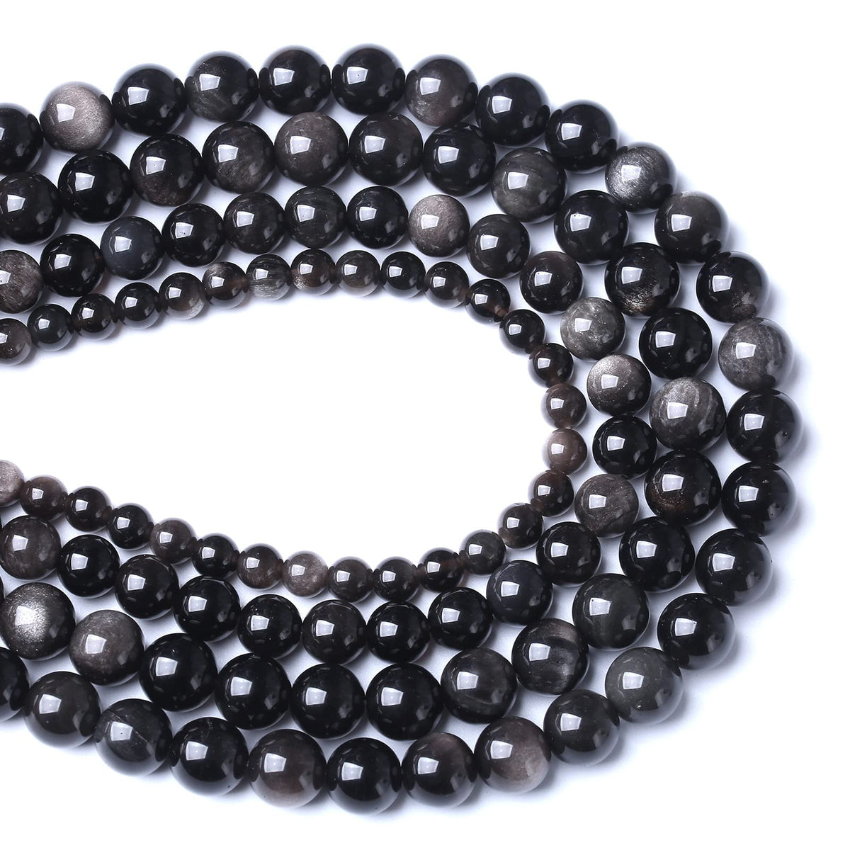 8MM 46PCS Natural Stone Silver Obsidian Loose Beads for Jewelry Making DIY Bracelet