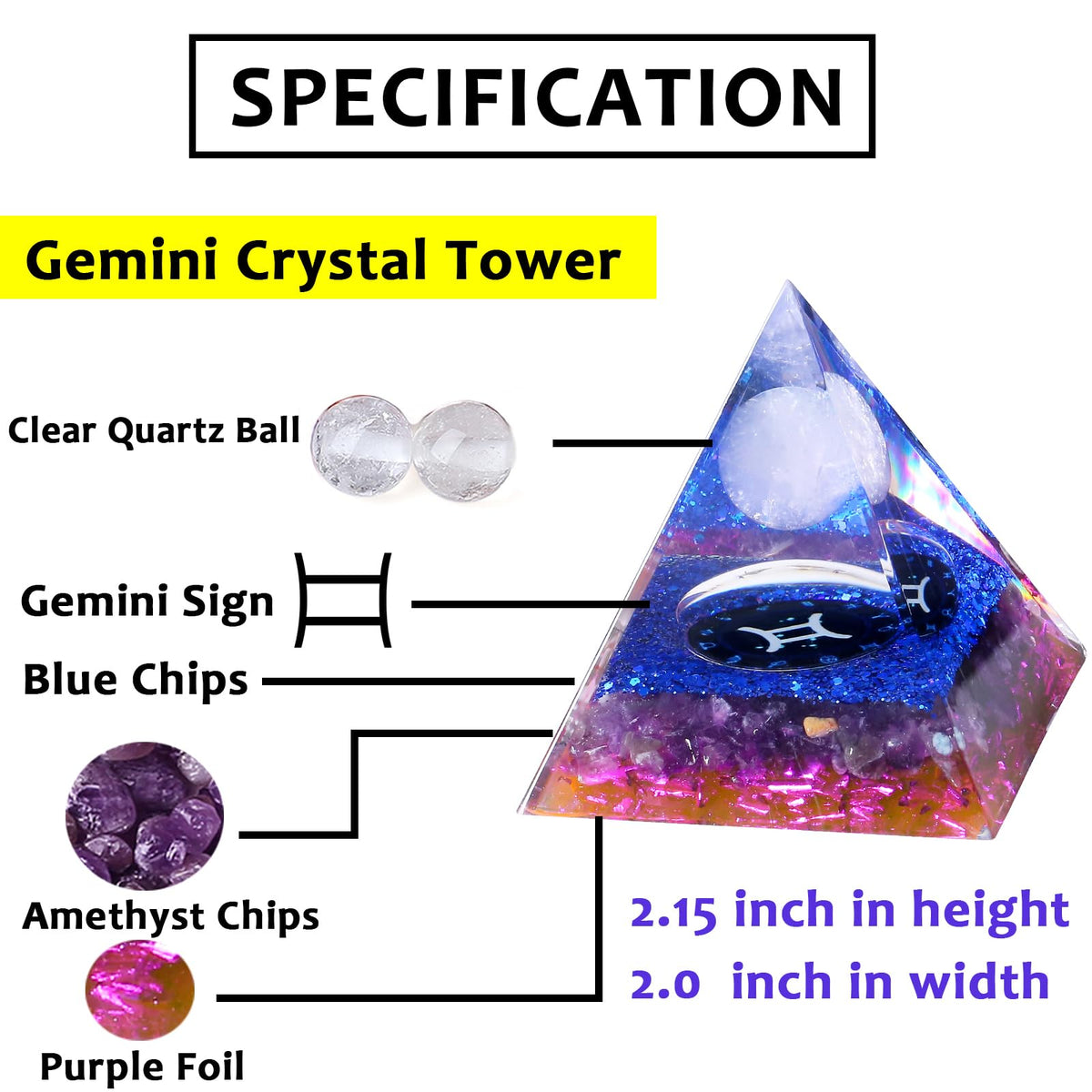 YATOJUZI 12 Zodiac Gemini Birthday Gifts for Women Men Healing Crystals Natural Amethyst Crystal Stones Gemstones Orgonite Chakra Reiki Lucky Energy Decor for Office Desk Decorations