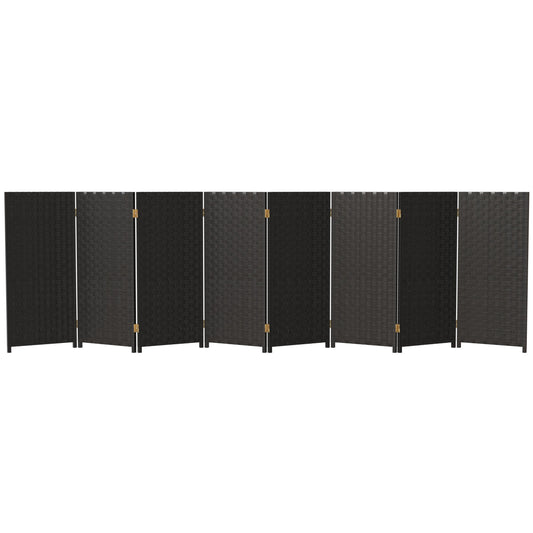 Red Lantern 3 ft. Short Woven Fiber Folding Screen - 8 Panel - Black