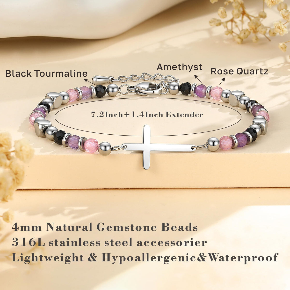 50th Birthday Gift for Her, 50th Birthday Decorations for Women, Dainty Christian Cross Bracelet – Adjustable Anxiety Relief Friendship Jewelry for Friend, Sister, Mom