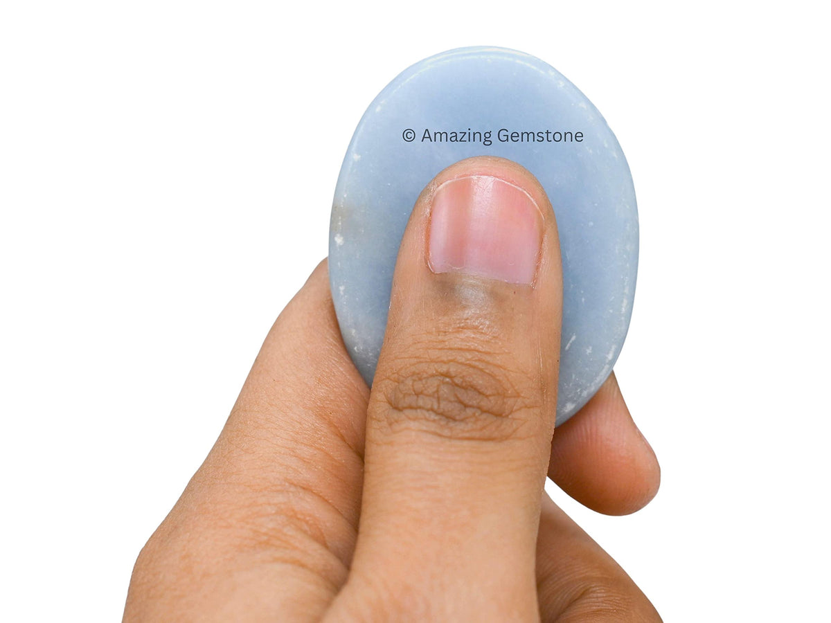 Amazing Gemstone Angelite Worry Stone Crystals & Healing Stones - Worry Stones for Stress Relief Gifts - Piedra Crystal Fidget for Meditation, Relaxation - Unique Stocking Stuffers and Gifts