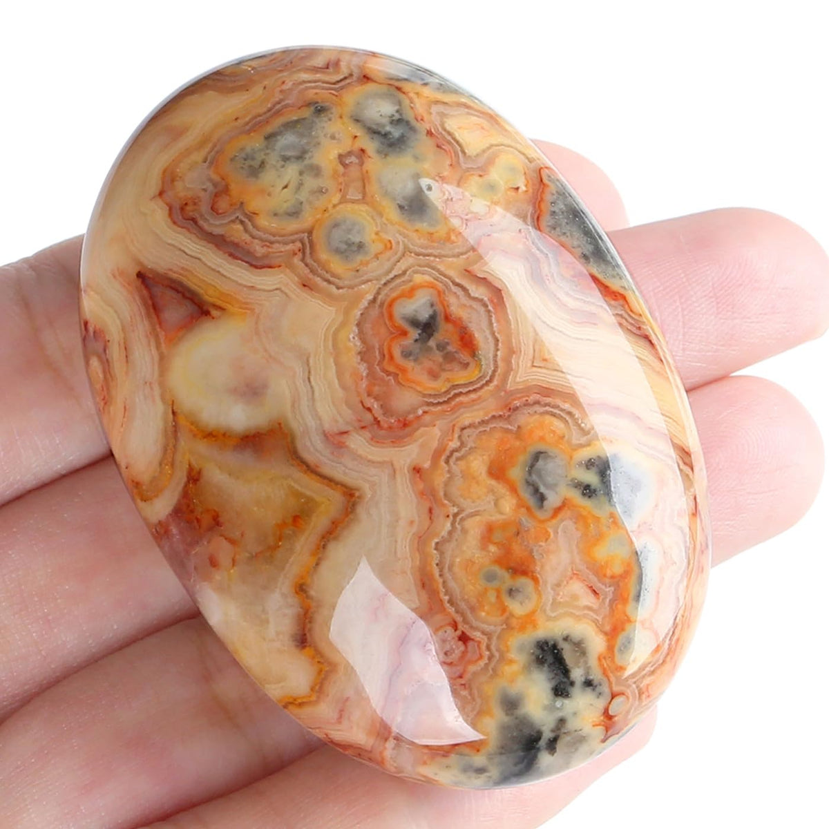 MAIBAOTA 2.4" Large Crazy Lace Agate Crystal Stone Polished Palm Stone Healing Crystals 0.7" Thick Natural Reiki Gemstone Worry Stone Energy Balancing Anxiety Stress Relief Meditation 1 Pc