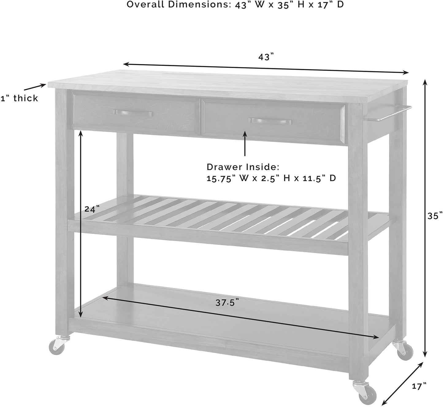 Crosley Furniture Wood Top Kitchen Prep Rolling Cart, Microwave Stand, Coffee Bar, with Shelves and Drawers, White