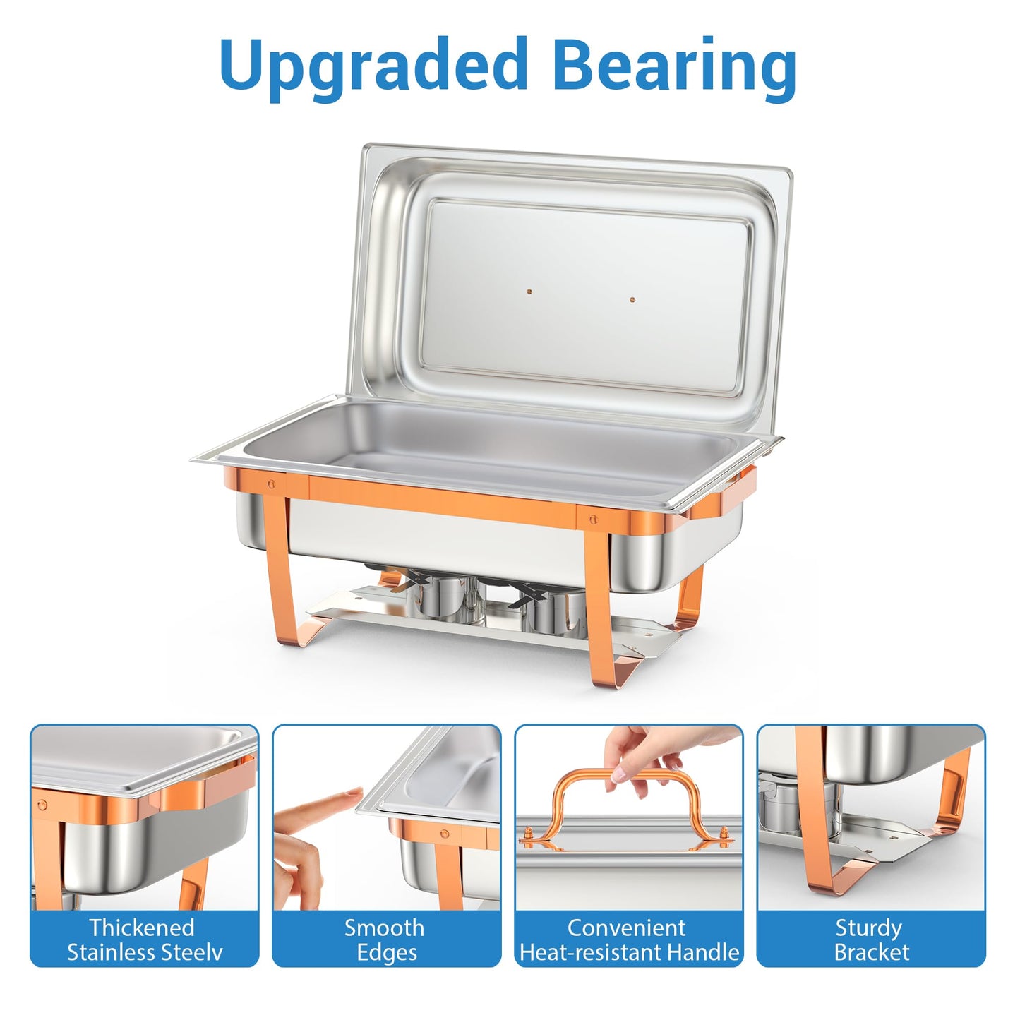 PrecisionAuto Chafing Dish Buffet Set, 6 Pack 8.45QT Chafers Buffet Servers and Warmers with Full Size Food & Water Pans, Heat-Resistant Handles, Sturdy Bracket, Stainless Steel Rectangle Catering