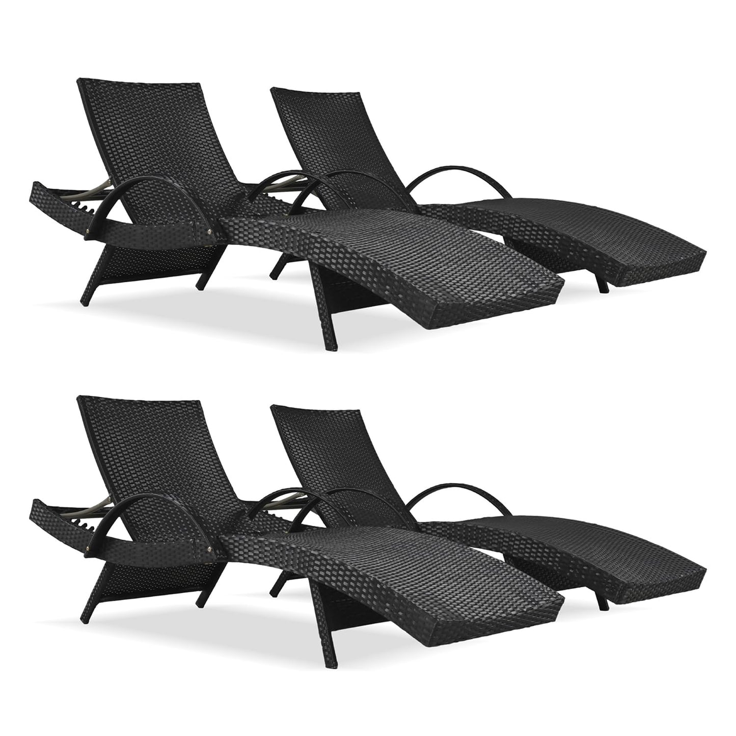 Yayzy 80'' Long Outdoor Wicker Chaise Lounge Chairs Set of 4, Patio Rattan Reclining Chair with Adjustable Backrest & Armrests, Durable PE Rattan Sunbathing Chairs for Pool, Garden, Backyard, Black