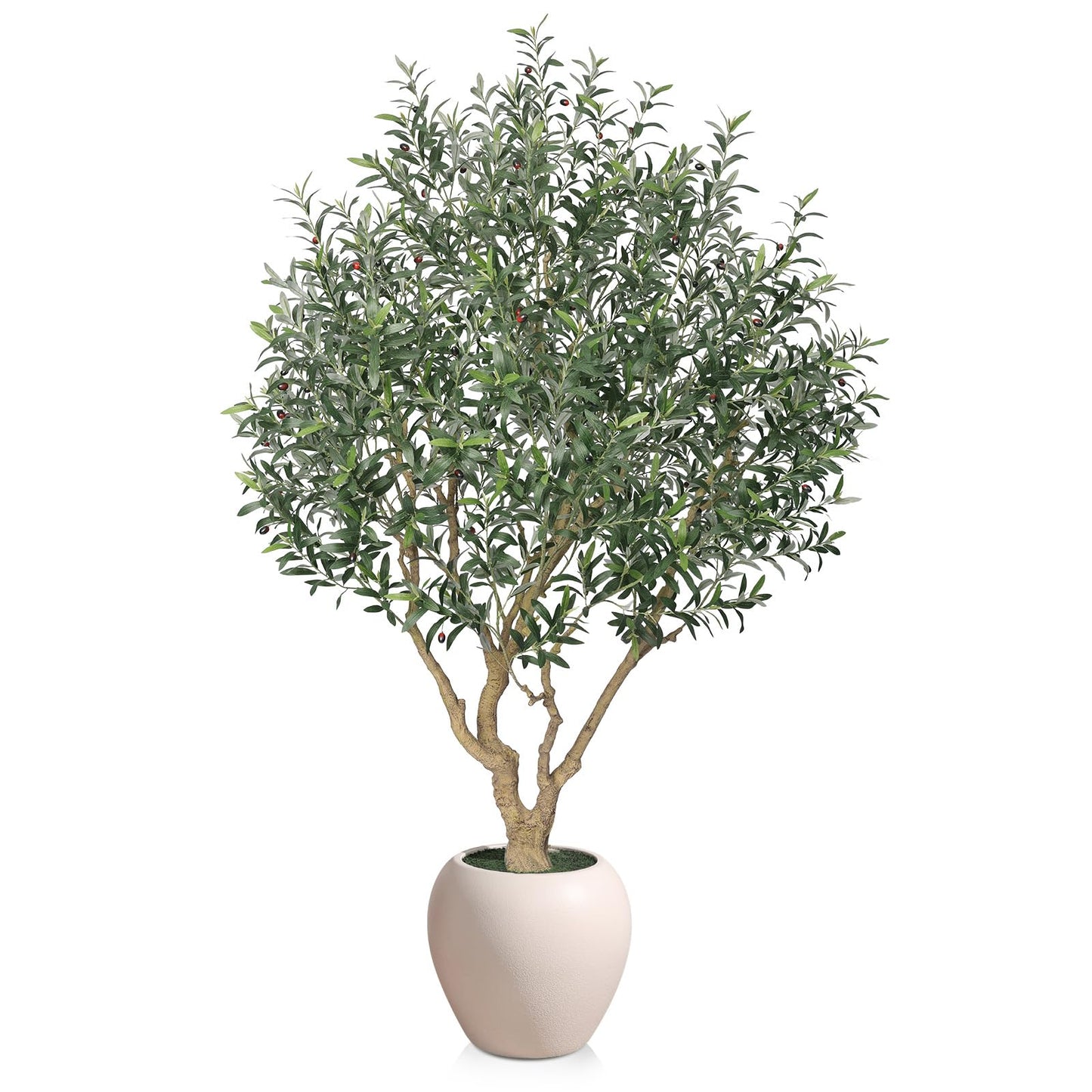 Verinatural Olive Tree Artificial Indoor, 8FT Tall Faux Olive Tree with 18in White Planter, Artificial Plants with Natural Wood Trunk and Lifelike Fruits for Home Office Decor,VN205