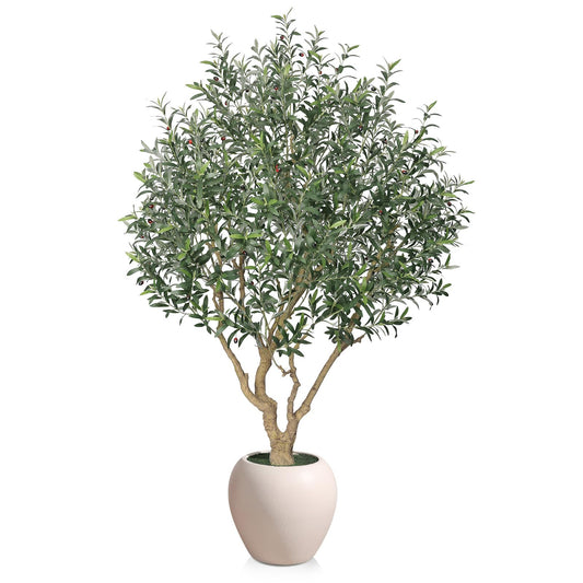Verinatural Olive Tree Artificial Indoor, 8FT Tall Faux Olive Tree with 18in White Planter, Artificial Plants with Natural Wood Trunk and Lifelike Fruits for Home Office Decor,VN205