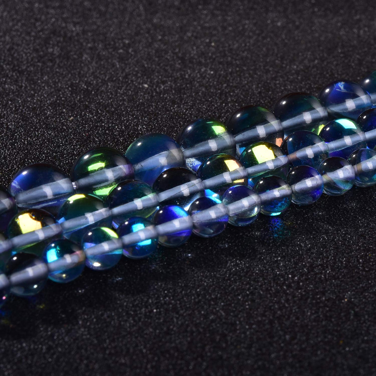 Asingeloo 48PCS 8mm Gray Angel Aura Round Gemstones Polished Mermaid Aura Moonstone Bead Smooth Stone Loose Beads Crystal Quartz for DIY Jewelry Making 1 Strand 15”