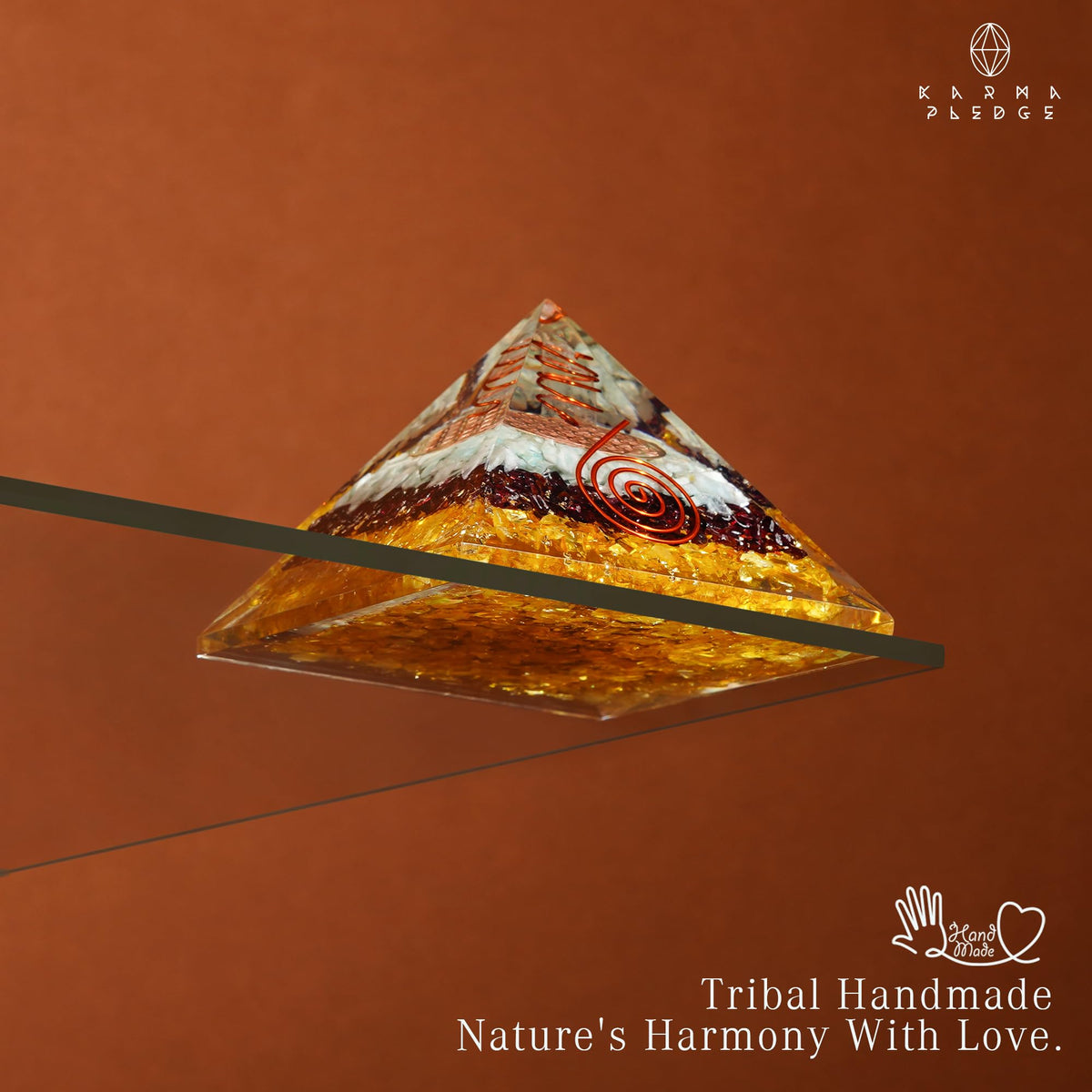 Chakra Healing Crystal Pyramid, Unique Birthday Gifts for Womens, Mom, Love One, Citrine Clear Quartz Orgonite Orgone Pyramid for Meditation, Balance, Positive Energy, Success, Office Desk Decor