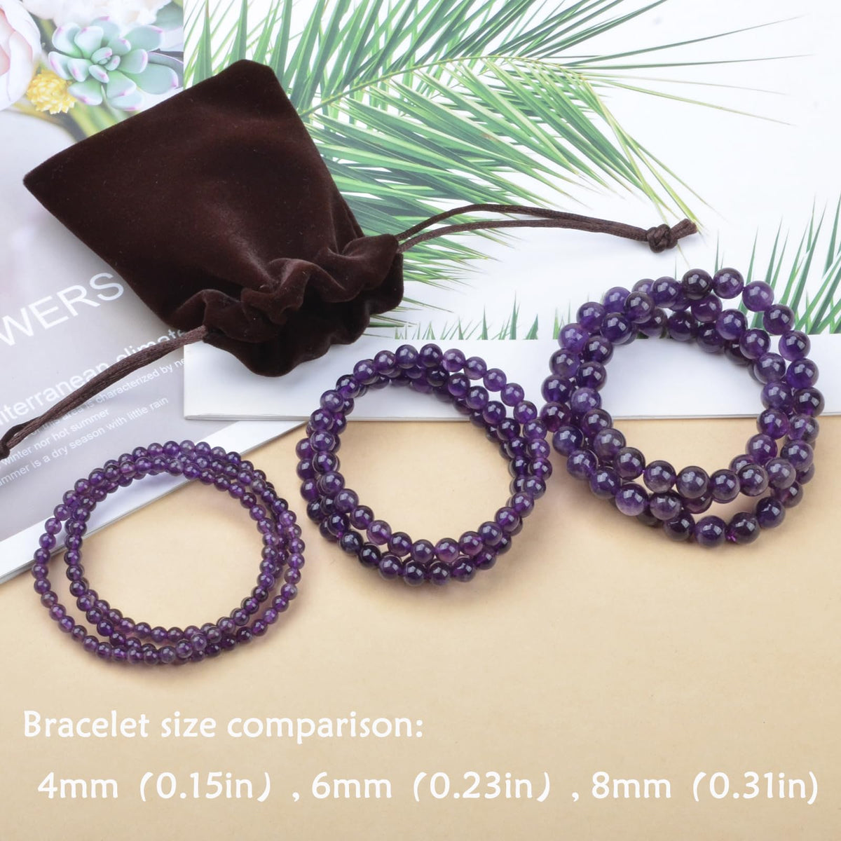CHCCOYE 6mm Natural Healing Gemstone Bracelet Handmade Yoga Stretch Elastic Bracelet Stress Relief Crystal Jewelry for Men and Women (6mm, Amethyst)