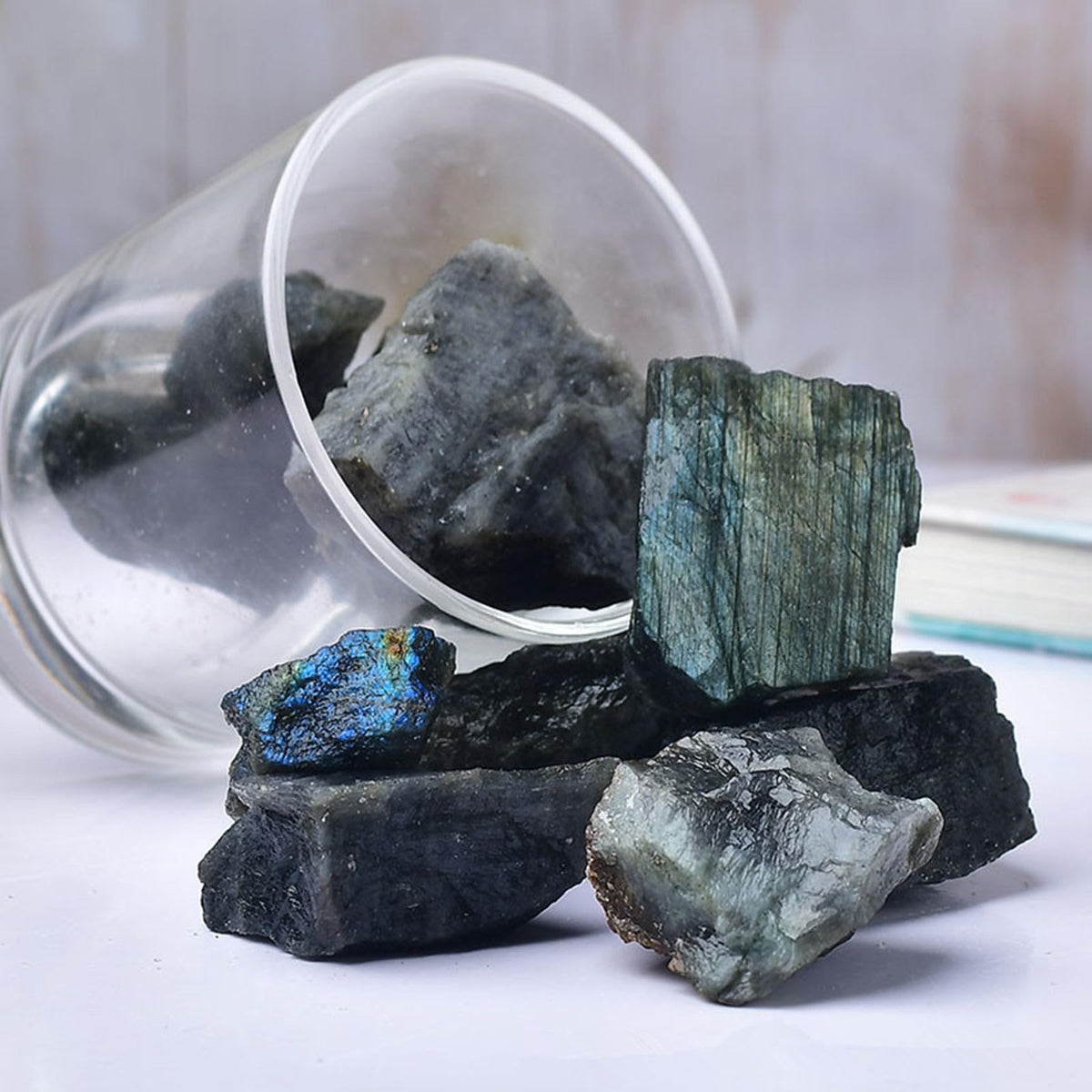 Labradorite Raw Crystals Healing Crystals Natural Rough Stones 1.2-2" for Tumbling, Fountain Rocks, Yoga, Meditation, Polishin, Gift 23