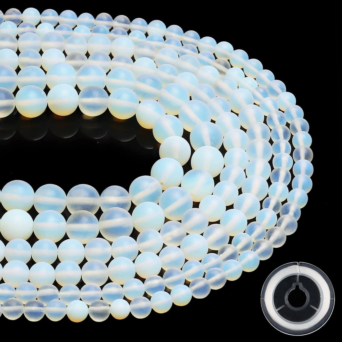 Natural Matte Opal Beads, 8MM Round Frosted Unpolished Loose Gemstone Beads for Bracelet Necklace Jewelry Making, Energy Stone Healing Power with Stretch Beading Cord