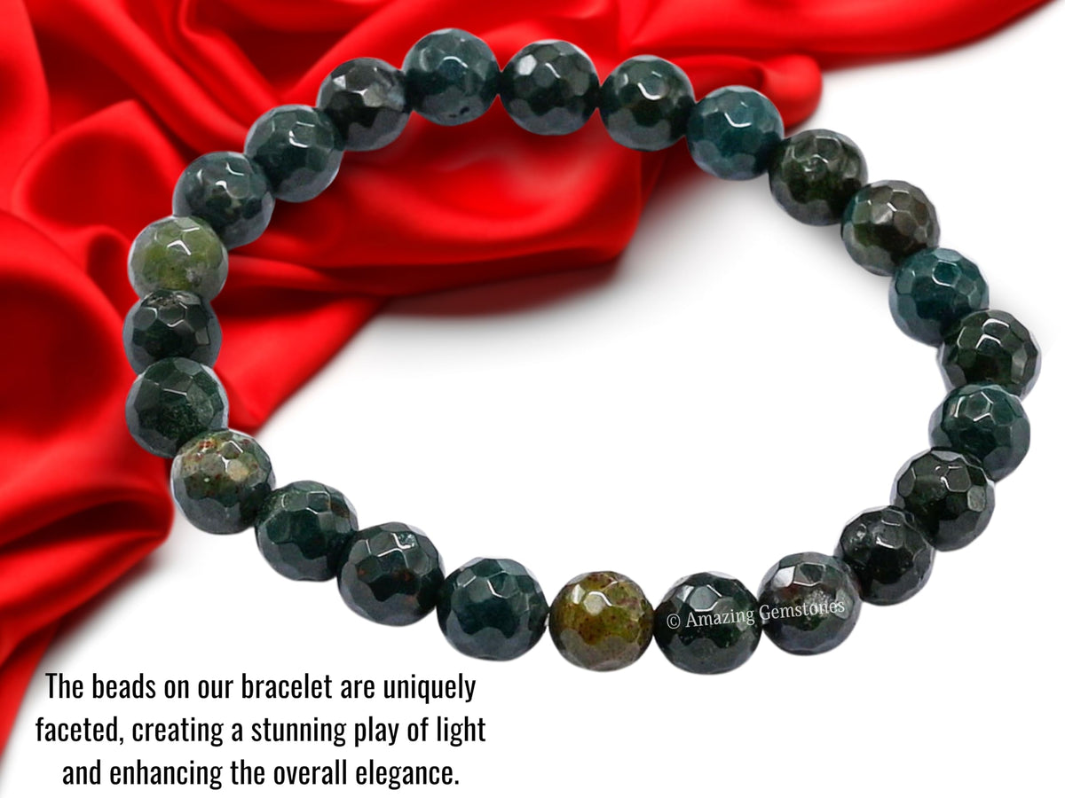 Amazing Gemstone Bloodstone Bracelet for Women - Chakra Mens Bracelet Protection Crystals and Healing Stones - Faceted Beaded Blessing Bracelet Spiritual Meditation Gift Christmas Stocking Stuffers