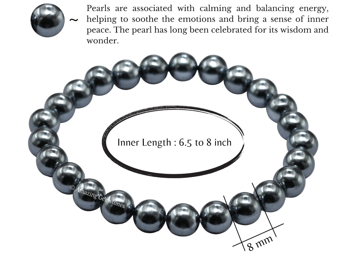 Amazing Gemstone Crystal Bracelet for Women Men's Gifts - Protection Healing Crystal Bracelet - 8mm Gemstone Beaded Stretchable Bracelet Pulseras Para Hombres Mujer Stocking Stuffers Mothers Day Gift (Black Pearl)