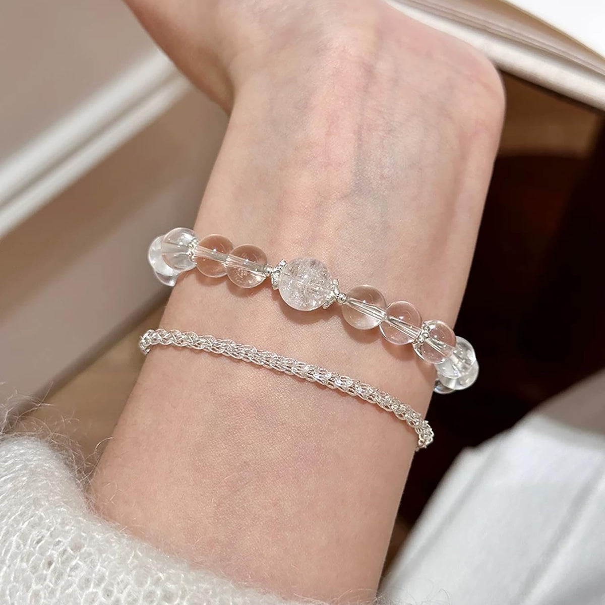 Yochus 45pcs Clear Quartz Stone Beads，8mm Healing Power Natural Stone Round Loose Beads for Jewelry Making Earring Necklace DIY Crafts