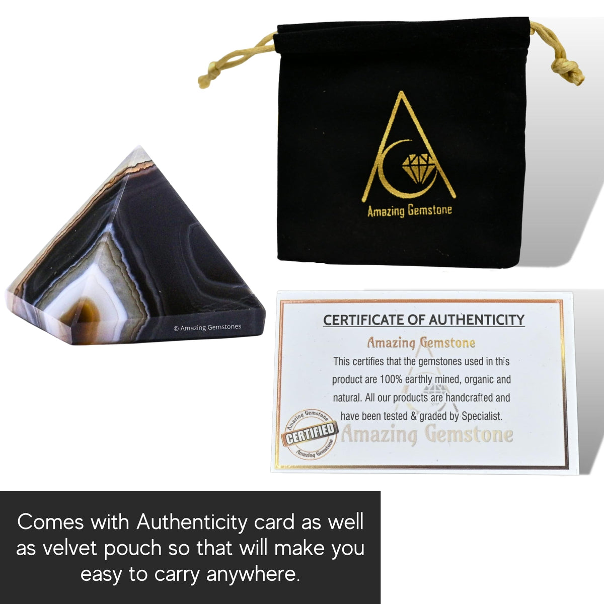 Amazing Gemstone Black Onyx Pyramid Crystal Healing Stones - 1" Great Pyramid Figurine of Natural Stone Pyramid for Meditation, Reiki, Chakra Balancing and Crystal Pyramids Grid